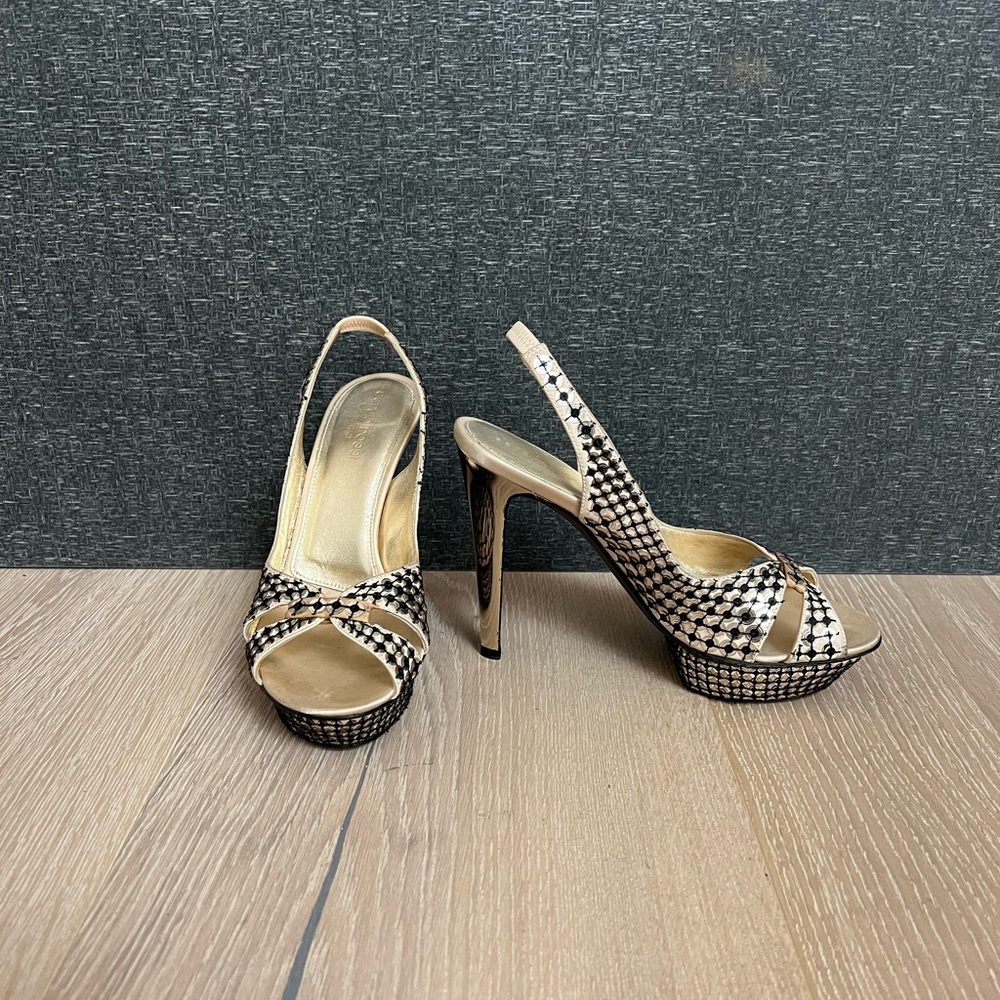 Sergio Rossi Vintage Gold Stain with Black Sequins Platform Shows in Size 6